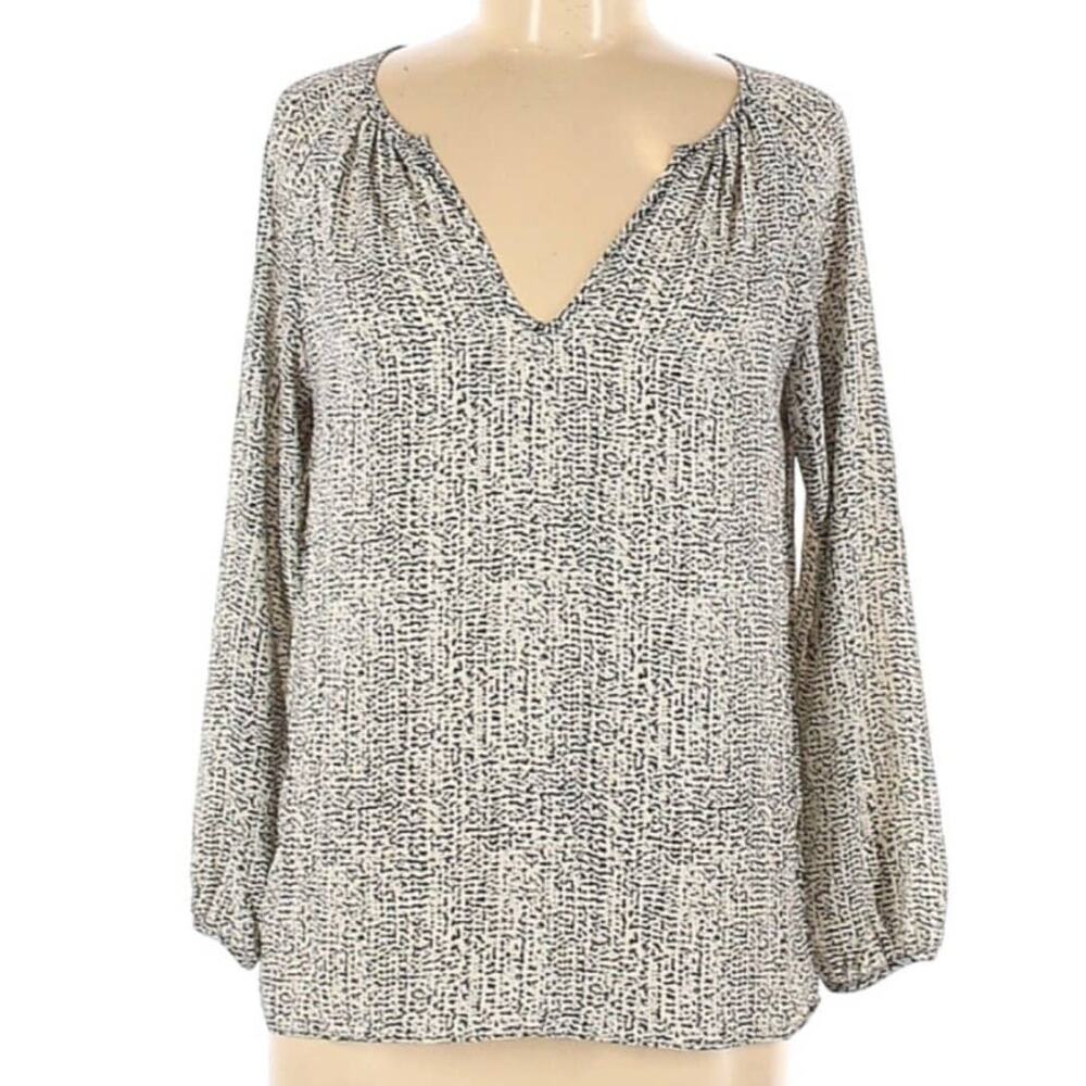 Three Eighty Two Aspen Peasant V-Neck Blouse Black White Mottled Size XS